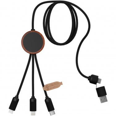 Logotrade Werbegeschenke das Foto: SCX.design C37 5-in-1 rPET Ladekabel in rundem Bambusgehäuse mit Leuchtlogo