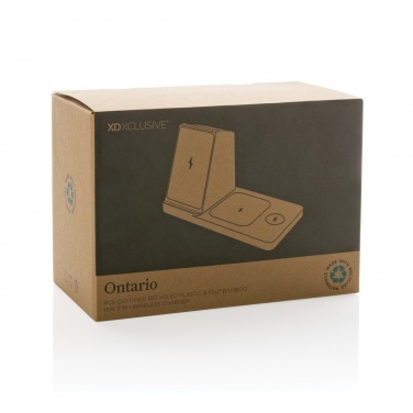 Logotrade Firmengeschenke das Foto: Ontario 15W 3-in-1 Charger aus RCS rec. Kunststoff & Bambus