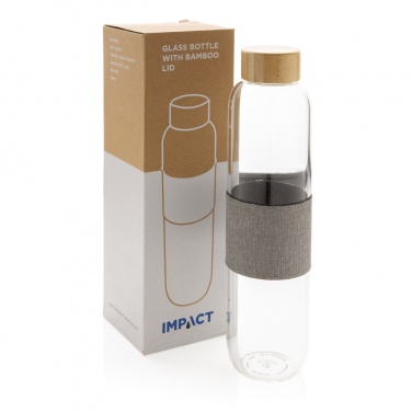 Logotrade Firmengeschenke das Foto: Impact Borosilikat-Glasflasche mit Bambusdeckel