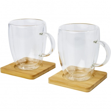 Logotrade promotional merchandise picture of: Manti 2-piece 350 ml double-wall glass cup with bamboo coaster 