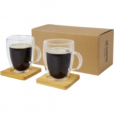Logotrade promotional merchandise photo of: Manti 2-piece 350 ml double-wall glass cup with bamboo coaster 