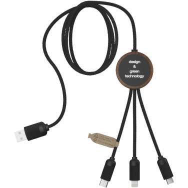 Logotrade promotional item image of: SCX.design C36 3-in-1 rPET light-up logo extended charging cable with round bamboo casing