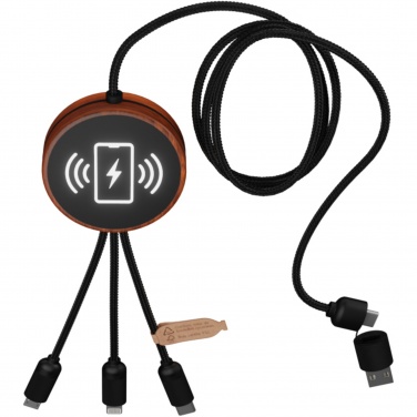 Logo trade promotional item photo of: SCX.design C40 5-in-1 rPET light-up logo charging cable and 10W charging pad