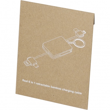 Logo trade corporate gifts image of: Reel 6-in-1 retractable bamboo key ring charging cable