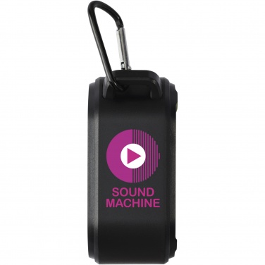 Logotrade corporate gift picture of: Solo 3W IPX5 RCS recycled plastic solar Bluetooth® speaker with carabiner 