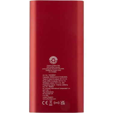 Logo trade business gift photo of: Juice 8000 mAh Type-C recycled aluminium wireless power bank