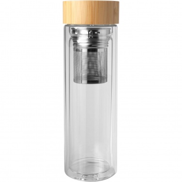 Logo trade promotional giveaway photo of: Bailey 400 ml borsilicate glass infuser bottle with bamboo lid