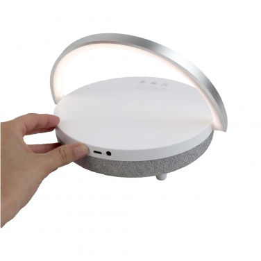 Logotrade promotional gift image of: Prixton 4-in-1 10W Bluetooth® speaker with LED light and wireless charging base