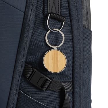 Logo trade promotional items picture of: RCS recycled zinc alloy round keychain with bamboo