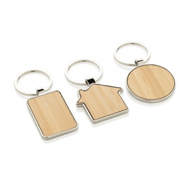 Logotrade corporate gift image of: RCS recycled zinc alloy rectangle keychain with bamboo