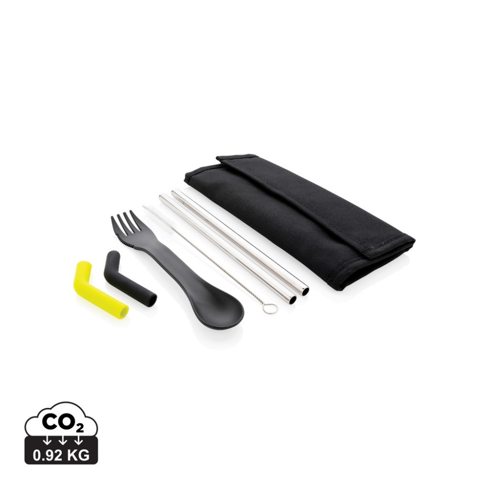 Logo trade promotional giveaways picture of: Tierra 2pcs straw and cutlery set in pouch