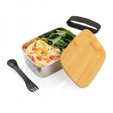 Logotrade promotional gifts photo of: Stainless steel lunchbox with bamboo lid and spork