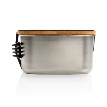 Logo trade promotional giveaways image of: Stainless steel lunchbox with bamboo lid and spork