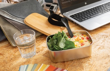Logo trade promotional giveaways image of: Stainless steel lunchbox with bamboo lid and spork