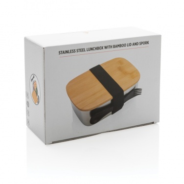 Logotrade promotional items photo of: Stainless steel lunchbox with bamboo lid and spork