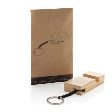 Logotrade promotional giveaway image of: Standkey bamboo keychain phone stand