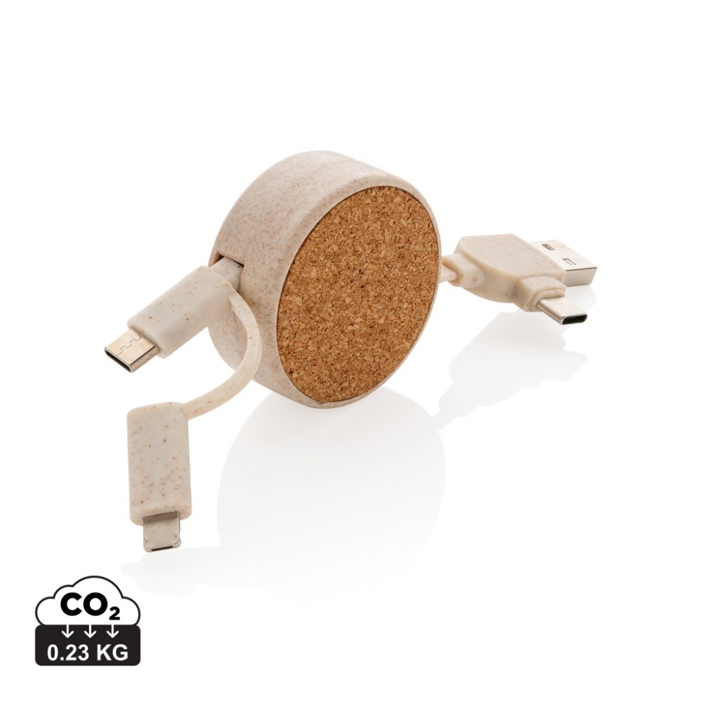 Logo trade promotional products picture of: Cork and Wheat 6-in-1 retractable cable