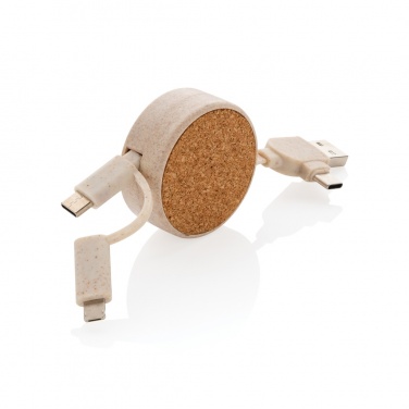 Logotrade promotional products photo of: Cork and Wheat 6-in-1 retractable cable