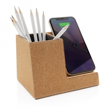 Logo trade promotional giveaways image of: Cork pen holder and 5W wireless charger