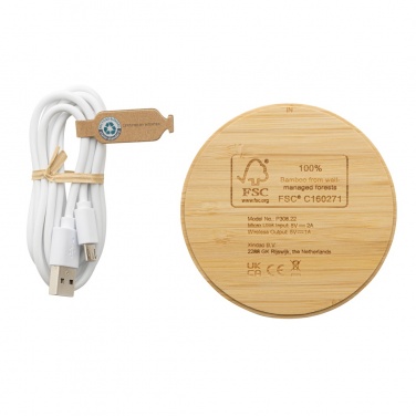 Logo trade promotional products image of: Bamboo 5W round wireless charger