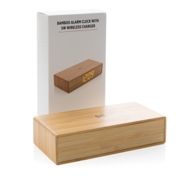 Logo trade corporate gift photo of: Bamboo alarm clock with 5W wireless charger