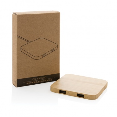 Logo trade corporate gifts picture of: Bamboo 10W wireless charger with USB