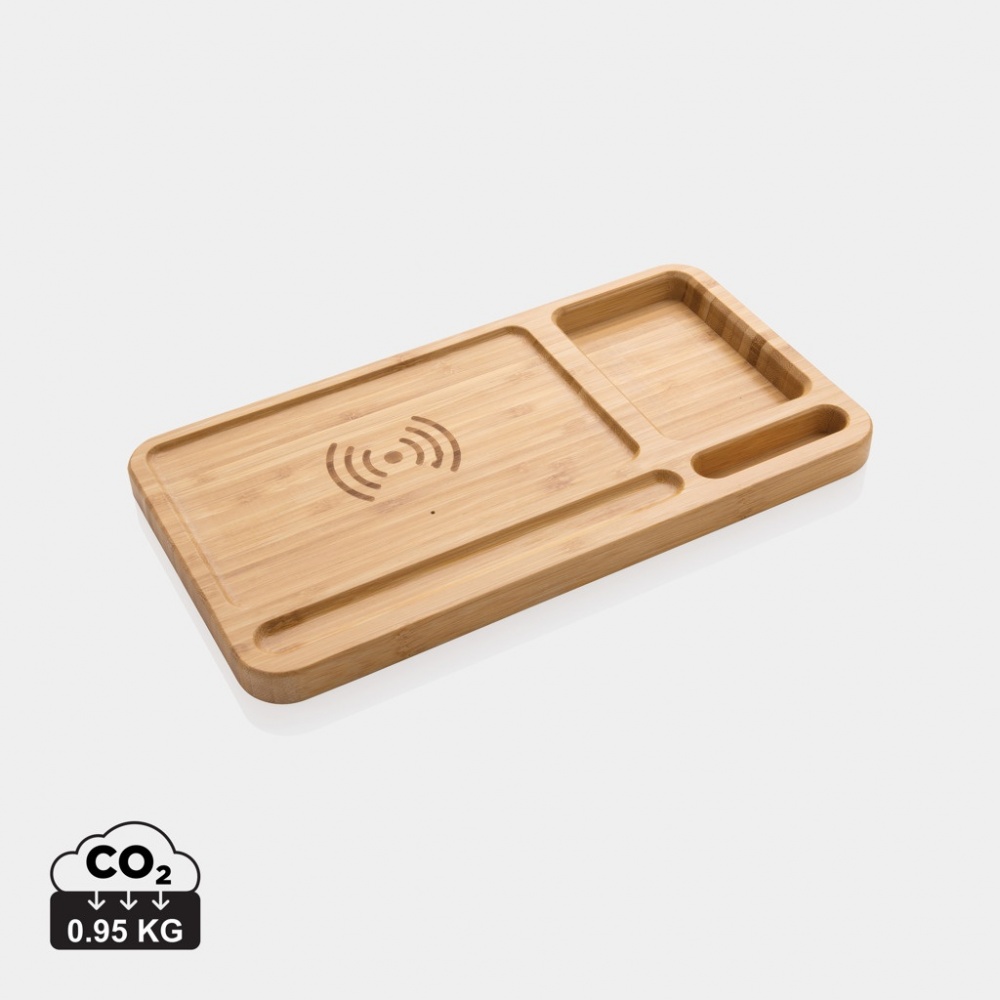 Logo trade promotional merchandise photo of: Bamboo desk organiser 10W wireless charger