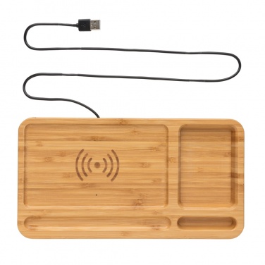 Logo trade promotional merchandise photo of: Bamboo desk organiser 10W wireless charger