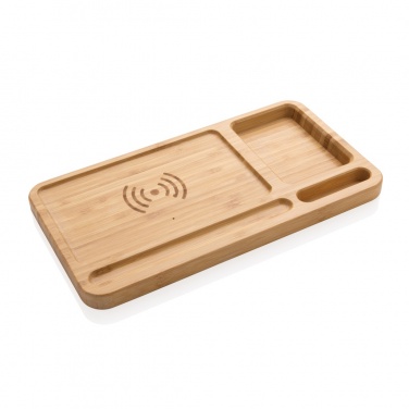 Logo trade promotional gifts image of: Bamboo desk organiser 10W wireless charger