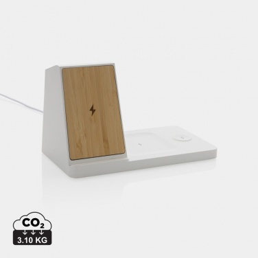 Logo trade business gift photo of: Ontario recycled plastic & bamboo 3-in-1 wireless charger