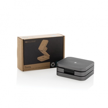 Logo trade promotional products image of: Terra RCS recycled aluminum foldable 3 in 1 15W charger