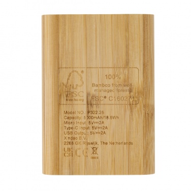 Logo trade advertising products image of: Bamboo 5.000 mAh powerbank