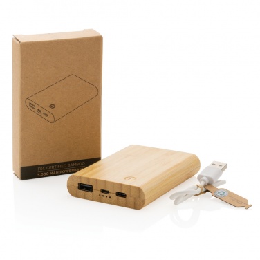 Logo trade advertising products image of: Bamboo 5.000 mAh powerbank