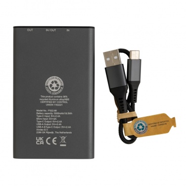 Logo trade business gift photo of: Terra RCS recycled aluminium powerbank 5.000 mAh