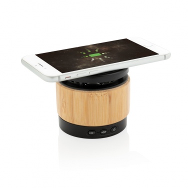 Logotrade advertising product picture of: Bamboo wireless charger speaker