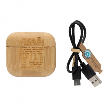 Logo trade promotional gift photo of: Bamboo TWS earbuds with RCS recycled plastic