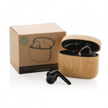 Logo trade promotional products image of: Bamboo TWS earbuds with RCS recycled plastic