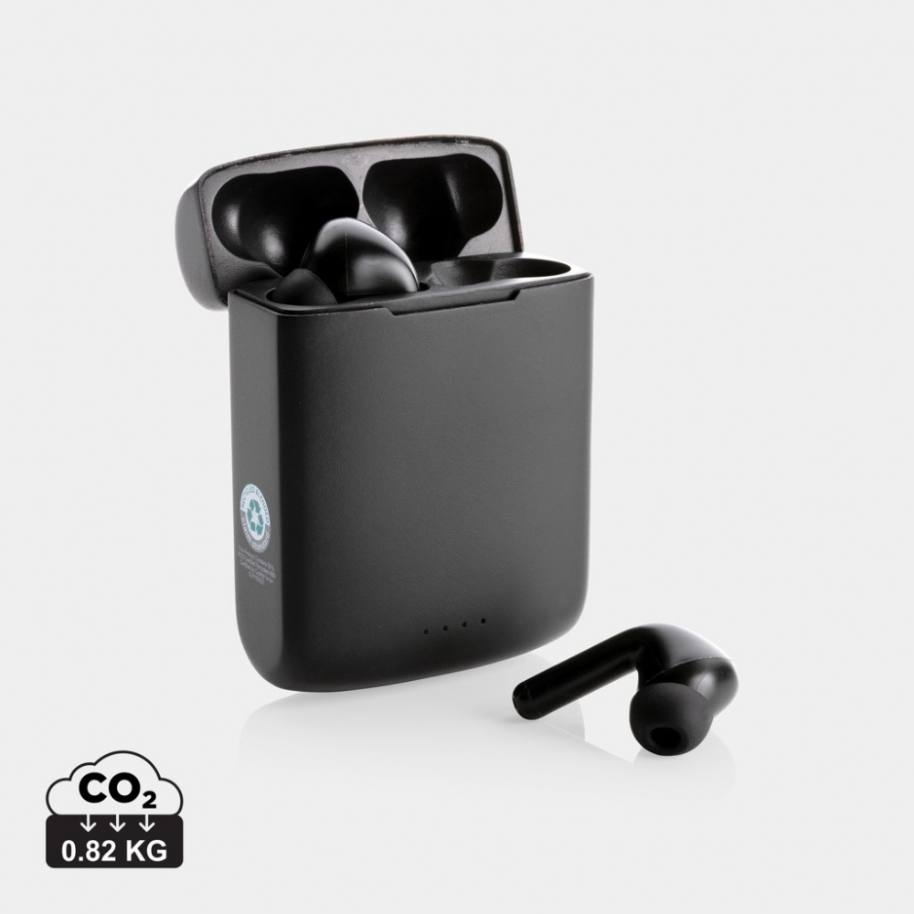 Logo trade promotional giveaways picture of: Skywave RCS recycled plastic solar earbuds