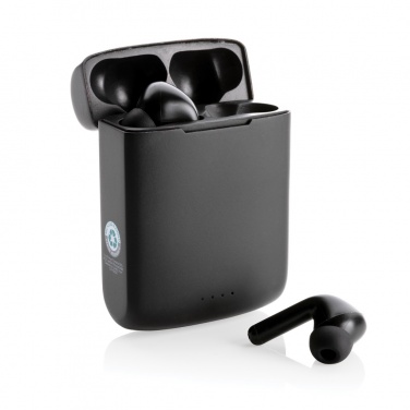 Logo trade business gifts image of: Skywave RCS recycled plastic solar earbuds