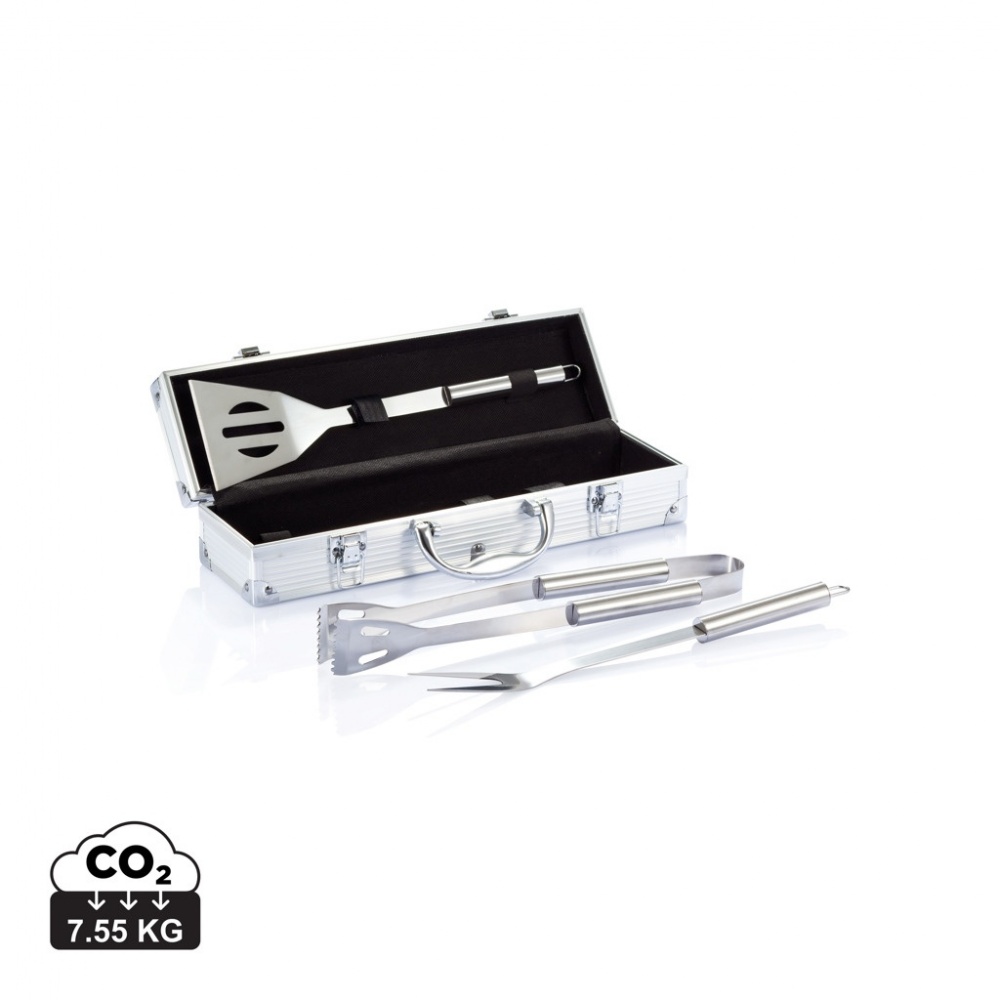 Logo trade promotional giveaways image of: 3 pcs barbecue set in aluminium box