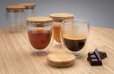 Logo trade corporate gifts picture of: Double wall borosilicate glass with bamboo lid 250ml 2pc set