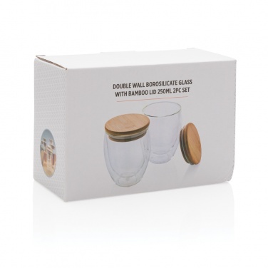 Logotrade promotional gift picture of: Double wall borosilicate glass with bamboo lid 250ml 2pc set