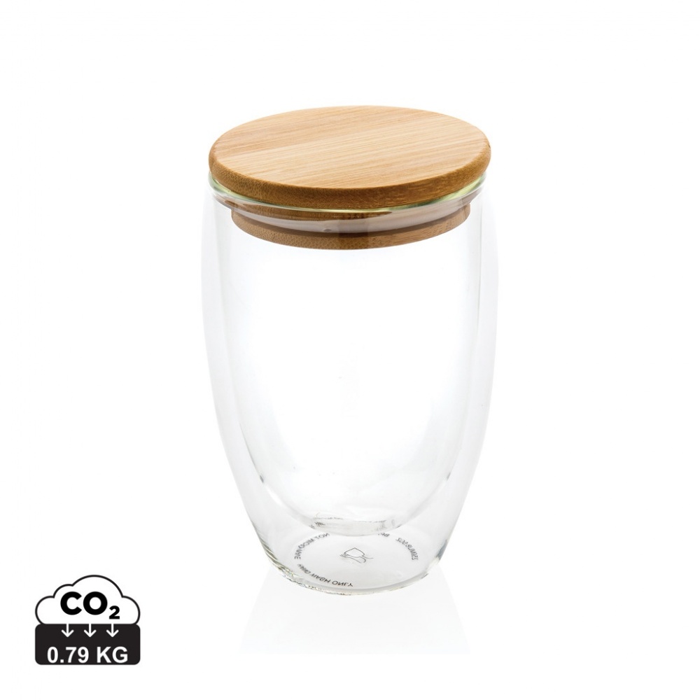 Logo trade promotional item photo of: Double wall borosilicate glass with bamboo lid 350ml