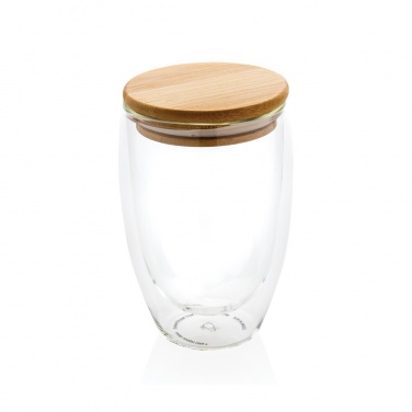 Logo trade promotional items image of: Double wall borosilicate glass with bamboo lid 350ml