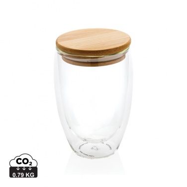 Logo trade promotional gift photo of: Double wall borosilicate glass with bamboo lid 350ml