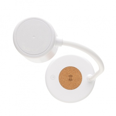 Logo trade promotional items image of: Zenara RCS recycled plastic and cork 15W wireless desk lamp
