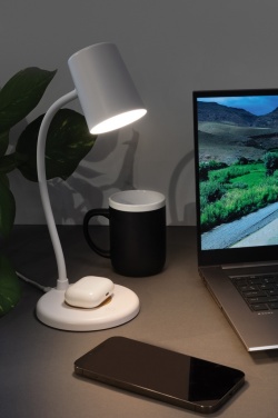 Logo trade advertising product photo of: Zenara RCS recycled plastic and cork 15W wireless desk lamp