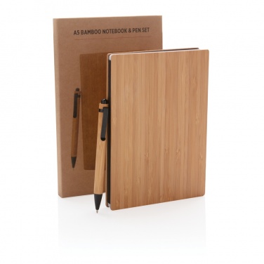 Logo trade promotional merchandise photo of: A5 Bamboo notebook & pen set