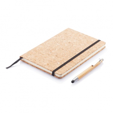 Logo trade promotional giveaways image of: A5 notebook with bamboo pen including stylus