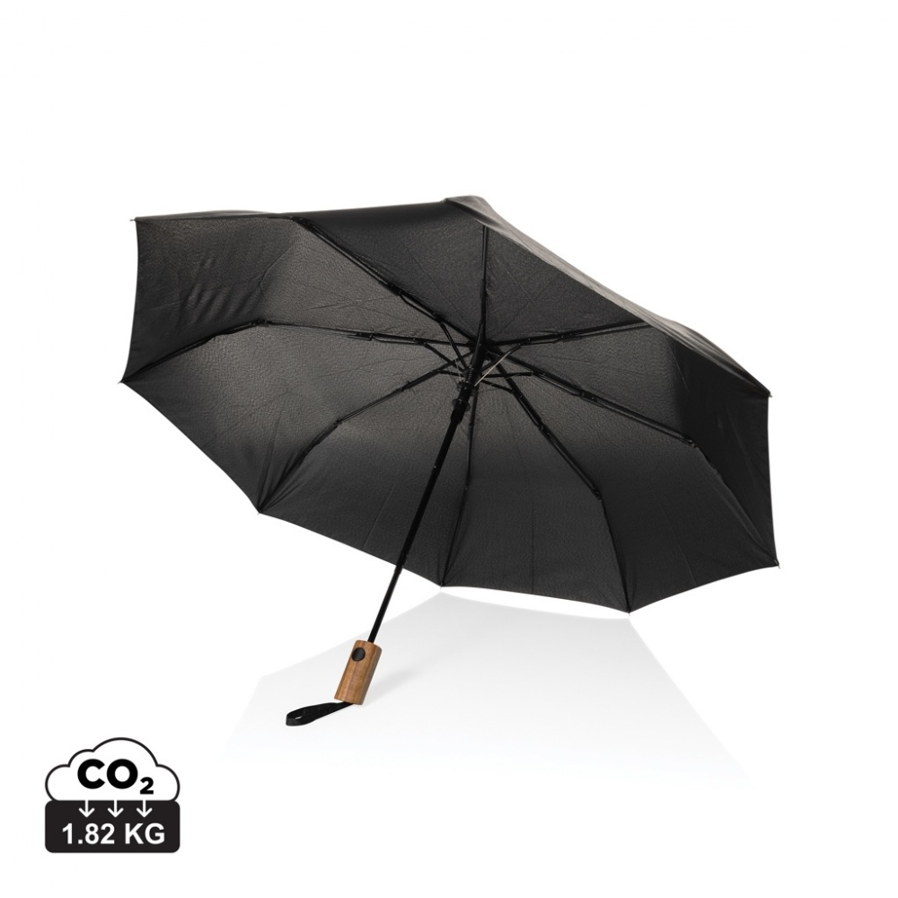 Logo trade advertising products picture of: Kaycey 21" AWARE™ RPET Acacia wood mini auto open umbrella